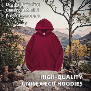 Sweat à capuche surdimensionné en coton tissé écologique de haute qualité pour hommes Logo personnalisé respirant décontracté femmes hiver automne - Product Image 2