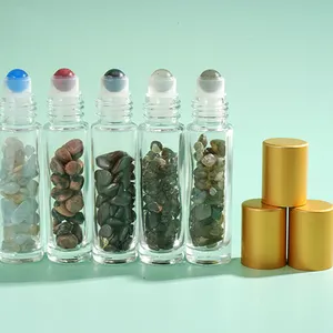 Wholesales10ml/15ml Essential Oil Use Clear frosted Gemstone Roller Ball Top glass Bottle