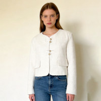 Chaqueta de Tweed Ripley Corta sin Cuello Personalizada para Mujer, Ropa de Trabajo de Oficina para Damas