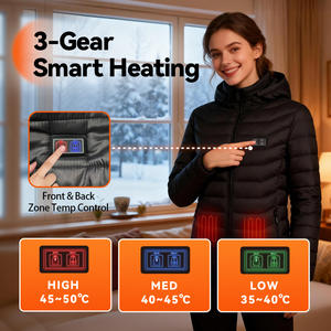 سترة باك كير الكهربائية المدفأة بالريش السوداء معتمدة من CE مع تحكم في درجة الحرارة بثلاثة مستويات مقاومة للرياح دافئة للشتاء - Product Image 3