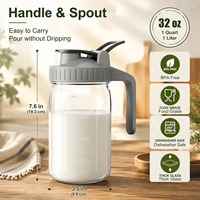 Carafe à eau en verre pour la maison avec couvercle et poignée, pichet à boisson facile à verser pour jus, café et thé glacé au réfrigérateur