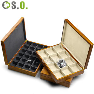 Caja de almacenamiento de joyas de madera de alta calidad y gama alta Shero, color marrón, con 12/24 compartimentos para anillos y colgantes. - Product Image 1