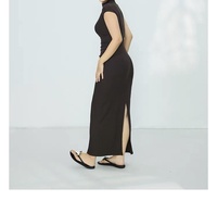 Robe longue fendue à col semi-montant et taille ajustée, style chinois, nouvelle collection été pour femme