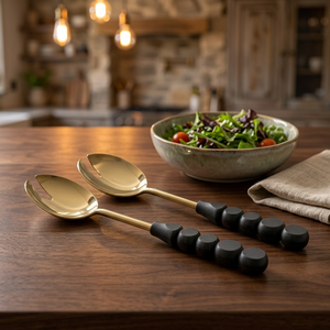 Ensemble de cuillères et fourchettes à salade en acier inoxydable poli miroir avec manche en bois naturel, bols pour cadeaux de fête, accessoires de cuisine - Product Image 1