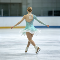 Robe de patinage artistique et de danse pour enfants et adultes, dégradé menthe et blanc, à une manche, avec strass et découpes florales au dos, pour compétition et spectacle