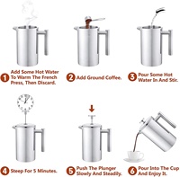Cafetière à piston en acier inoxydable 304 mat à double paroi, pot à café isotherme avec filtre pour la maison, la cuisine et les cafés