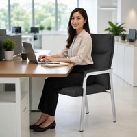 Chaise de bureau exécutive à 4 pieds Plush-Crest, dossier haut, cuir PU, cadre chromé, accoudoirs rembourrés, sièges pour salle de conférence, M06