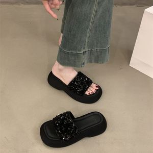 Sandales compensées noires à talon épais pour femme, nouvelle collection été 2026, style mode, rehaussantes - Product Image 2