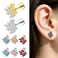 Cincin Hidung Titanium F136 G23 Bentuk Angsa Pipih dengan Tatah CZ Marquise untuk Wanita, Perhiasan Tindik Labret, Tragus, Cartilage, Helix