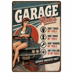 Plaque Métallique Personnalisée Règles de Garage, Décoration Vintage, Plaque en Étain Pin-up Girl Personnalisée pour <span class=keywords><strong>Atelier</strong></span> Extérieur Intérieur, Décoration Artistique - Product Image 3