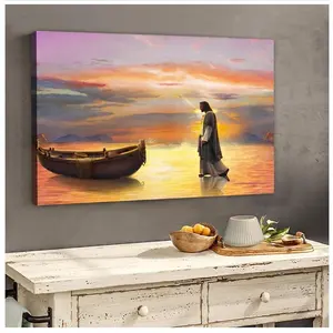 Affiche murale moderne en toile de jésus qui marche sur l'eau, HD, peinture à l'huile, bricolage, décor de maison, Portrait de jésus, beau paysage