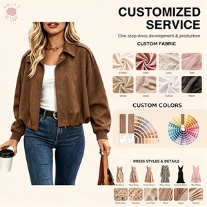 Chaqueta Corta de Moda para Mujer con Cuello Vuelto, Manga Larga Oversize, Cierre Frontal con Cremallera y Botones a Presión, Prenda Exterior Casual Holgada - Product Image 1