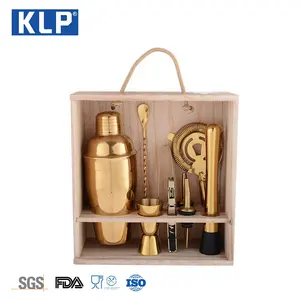 अमेज़न KLP कॉकटेल प्रकार के बरतन सेट सोने मिश्रण mixology बार्टैडिंग किट लकड़ी के बक्से बार उपकरण स्टेनलेस स्टील यात्रा सेट