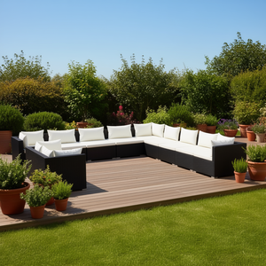 Conjunto Modular de Muebles de Jardín de Ratán PE Negro, Muebles de Patio con Cojines, Asientos Exteriores para Más de 10 Personas, Diseño Moderno - Product Image 2