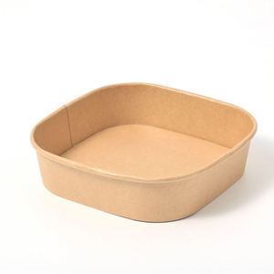 Eco Friendly 100% Biodegradable Kraft Paper Square <b>Bowl</b> Disposable Takeaway Salad Container <b>With</b> <b>Lid</b> for Camping Catering Party - Product Image 1