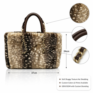 <span class=keywords><strong>Sac</strong></span> fourre-tout vintage d'hiver en polyester uni pour femme, grand <span class=keywords><strong>sac</strong></span> à bandoulière doux et moelleux, sans perte de poils, avec poignée rigide en peluche et chaînes métalliques dorées - Product Image 2