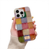 Coque de téléphone antichoc de luxe coréenne pour iPhone 16/15/14/13/12 Pro Max, design tendance coloré à grands carreaux en TPU+PC