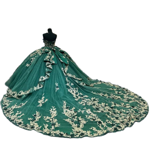 Vestido de Noche de Quinceañera con Hombros Descubiertos, Escote Corazón, Apliques Florales, Largo hasta el Suelo, para Fiesta Formal, Cintura Natural, Transpirable - Product Image 5