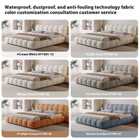 Lit rembourré en tissu doux effet nuage, lit à cadre en bois design bouffant, lit crème style King Queen pour la maison, l'hôtel et la chambre à coucher