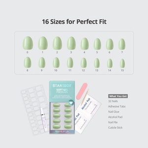 Kit de faux ongles à presser extra courts ovales en gel souple de haute qualité, couleur unie vert pastel, collection Printemps-Été, vente en gros - Product Image 2