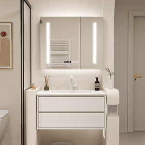 Meuble de salle de bain minimaliste avec miroir intelligent et vasque intégrée en céramique, vasque inférieure - Product Image 6