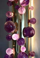 Lampes murales LED en quartz rose de luxe, base en métal doré moderne, abat-jour en verre sphérique en cristal, chambre à coucher, salon, hôtel