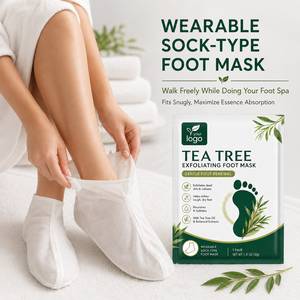 Masque pour les pieds hydratant et exfoliant, style chaussette, à l'arbre à thé et à la camomille, pour talons fendillés et peaux sèches et squameuses, marque privée, soin spa - Product Image 1