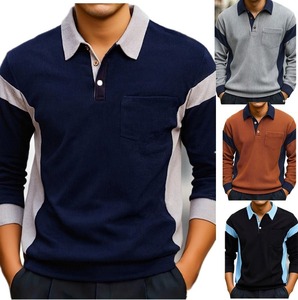 <span class=keywords><strong>Polo</strong></span> da <span class=keywords><strong>uomo</strong></span> a maniche lunghe in velluto a coste color block monopetto casual Autunno/Inverno 2026 - Product Image 3
