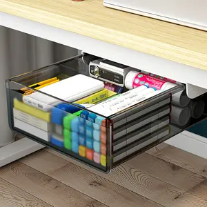 063-A31 Transparent PET Drawer Under Desk Storage Office Slide Out Desk Organizer Box Hidden Desktop Organizer Living Room