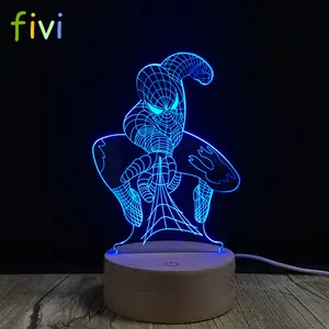 Spiderman 3D OpticalイリュージョンNight Lamp Light USB Cable Smart Touch Button Desk Table Lights 7 Color Changing Wood Table Lamp
