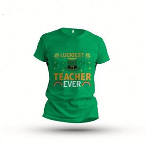 Wholesale Four <b>Leaf</b> Clover St. Patricks Day Graphic Crewneck Tee Shirt Custom Design Casual Green T-Shirt - Product Image 5