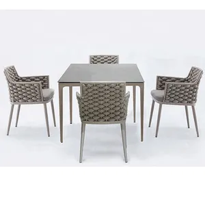 Hot 5 Pc Tafel En Touw Geweven Stoelen Eetkamer Nordic Tuinmeubilair