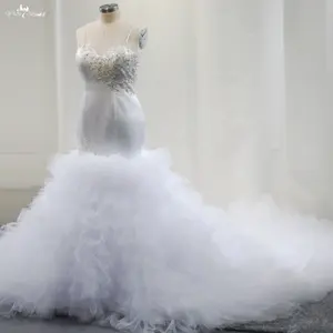 Gaun Pengantin Putri Duyung Buatan Khusus RSW1805 Gaun Putih Ruffle Rok Puffy untuk Pernikahan