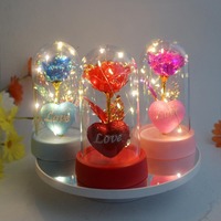 Kustomisasi Hadiah Valentine Modern Buatan Tangan untuk Pacar Natal Lampu Malam Bunga Berlapis Emas 24K dengan Lampu LED di Dalam Kubah Kaca