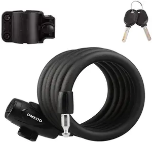 Umedo 1/2 Inch Diameter Kabel Lock Opgerolde Fiets Sloten Veilige Sleutels Fiets Kabelslot Met Montagebeugel