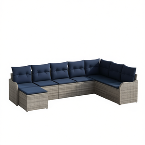 Grey Poly <b>Rattan</b> Garden <b>Sofa</b> Set Outdoor Furniture Water Proof Contemporary Design - Product Image 1