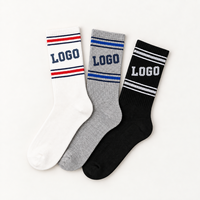 Chaussettes blanches mi-mollet personnalisées, motif rayé rouge marine, ajouter un logo, couleurs et texte personnalisés, tricot doux