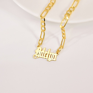 Collier en or plaqué PVD de style ancien anglais, collier avec nom, chaîne figaro, chaîne en boîte, cadeau personnalisé pour femmes, imperméable, anti-ternissement - Product Image 2