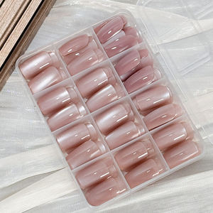 เล็บปลอมแบบกดติด 144 ชิ้น สีชมพู ลายตาแมว สีนู้ดออโรร่า ใสเหมือนน้ำแข็ง แต่งเล็บปลอมแบบโฮโลแกรม ลายตาแมว แบบติดได้ - Product Image 5