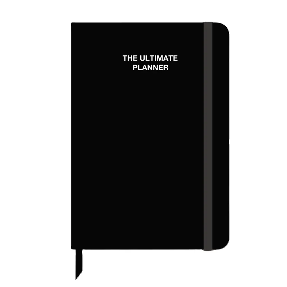 Custom notebook fabrikant ultieme planner zwart linnen hardcover en zwarte rand side