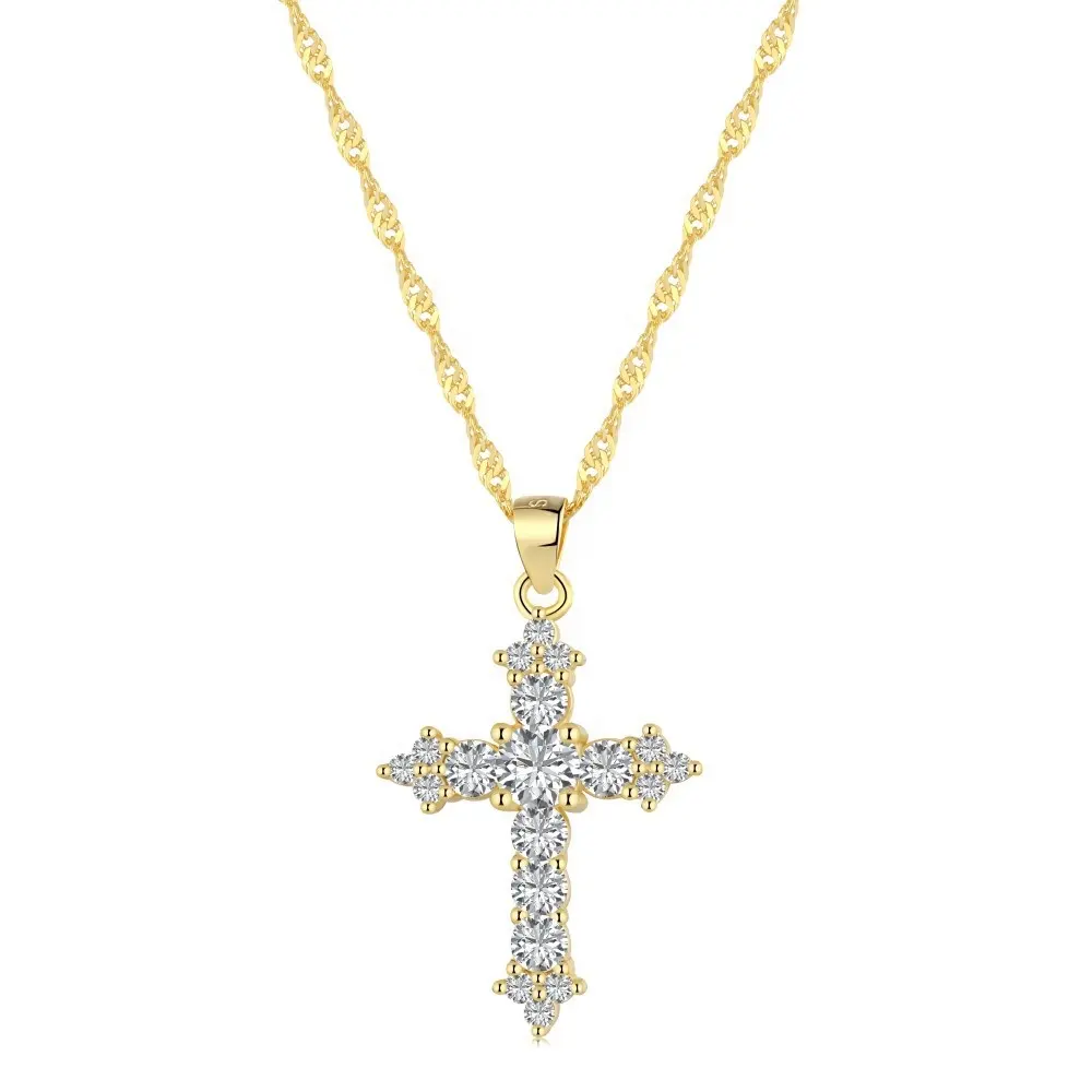 Women 925 Sterling Silver Necklace Hip Hop Style Cross Pendant Necklace 5A Cubic Zirconia Jewelry Necklace for Party Gifts