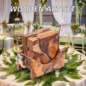 Noyer Résine Pin Coaster Service À Thé Accessoires Gravé À La Main En <span class=keywords><strong>Bois</strong></span> Art Artisanat Décorations pour La Maison pour Table et Titulaire - Product Image 2