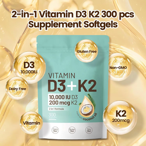 Cápsulas Blandas de Vitamina D3 <span class=keywords><strong>K2</strong></span> OEM con Aceite de Coco, Complejo <span class=keywords><strong>VIT</strong></span> D y K, Favorece la Absorción de Calcio, Salud Ósea, Inmunidad y Corazón, para Adultos, 300 Unidades - Product Image 6