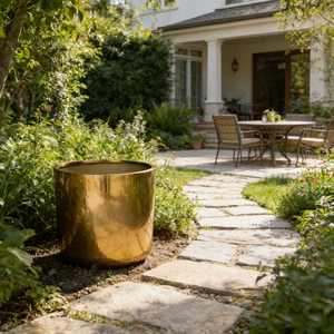 Grand support de pot de fleurs moderne pour jardin extérieur, en <span class=keywords><strong>acier</strong></span> <span class=keywords><strong>galvanisé</strong></span> doré, durable, écologique, anti-vent, 65x85cm - Product Image 1