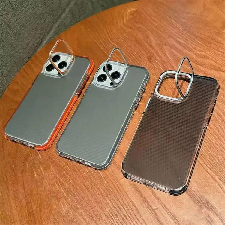 360 protection phone cases for iphones 15 14 13 12 pro max Cool Carbon fiber pattern phone cover with camera stand bracket
