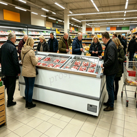 Congelador Expositor Comercial Plano Blanco de 2 Metros para Isla, Vitrina de Alimentos Congelados para Supermercado