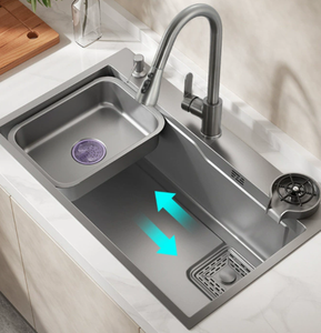 Évier de cuisine anti-condensation en acier inoxydable 304, cuve simple, fond enduit, finition satinée brossée, design moderne, facile à nettoyer - Product Image 5
