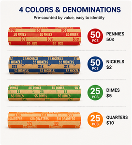 กระดาษห่อเหรียญ 150 ชิ้น 4 สี กระดาษคราฟท์คุณภาพพรีเมียม พิมพ์ลายชัดเจน สำหรับเหรียญเพนนี นิคเคิล ไดม์ และควอเตอร์ - Product Image 2