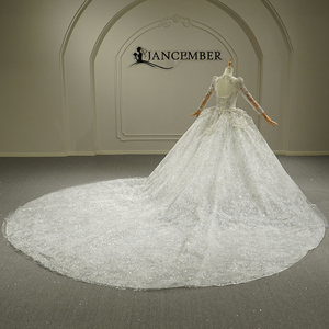 Robe de mariée luxueuse à col montant, style Empire, avec perles de cristal et appliques en dentelle, traîne chapelle, modèle GT26031 - Product Image 3