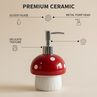 Dispenser Sabun Porselen Berlapis Glaze Motif Jamur Merah Putih Ramah Lingkungan Gaya Eropa 300ml dengan Pompa Logam untuk Kamar Mandi Grosir